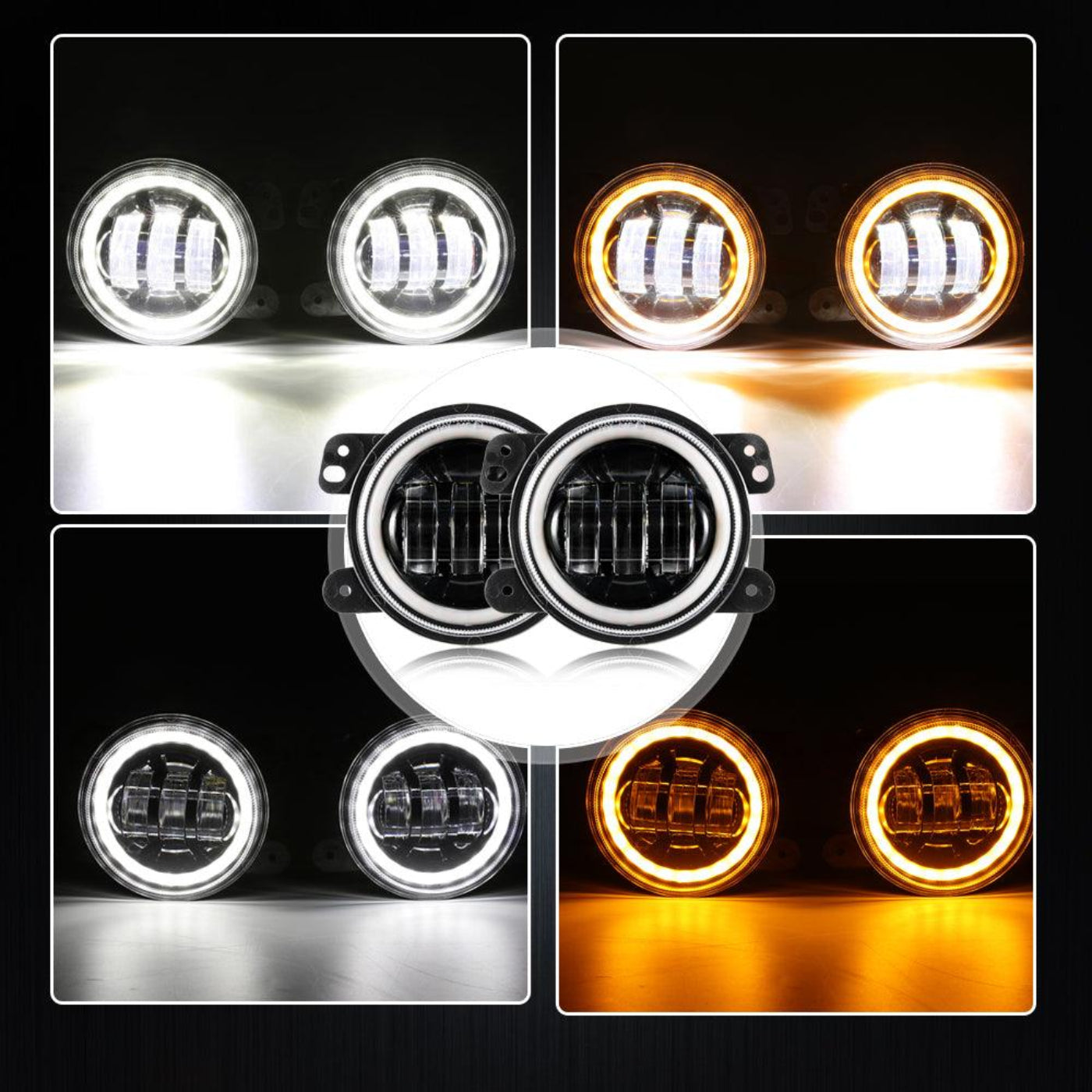 Auxbeam 7" LED Halo Headlights + 4" Inch LED Fog Lights with DRL + 5D-PRO 52" Straight LED Light Bar + Windshield Mounting Brackets + 18W Spot Beam Pod Lights Set for for Jeep Wrangler JK - GP00007760