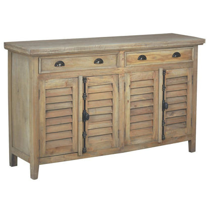 Sunset Trading Cottage 58" Shutter Door Credenza | Driftwood Brown Solid Wood Sideboard | Fully Assembled Console CC-CAB163S-DW - CC-CAB163S-DW