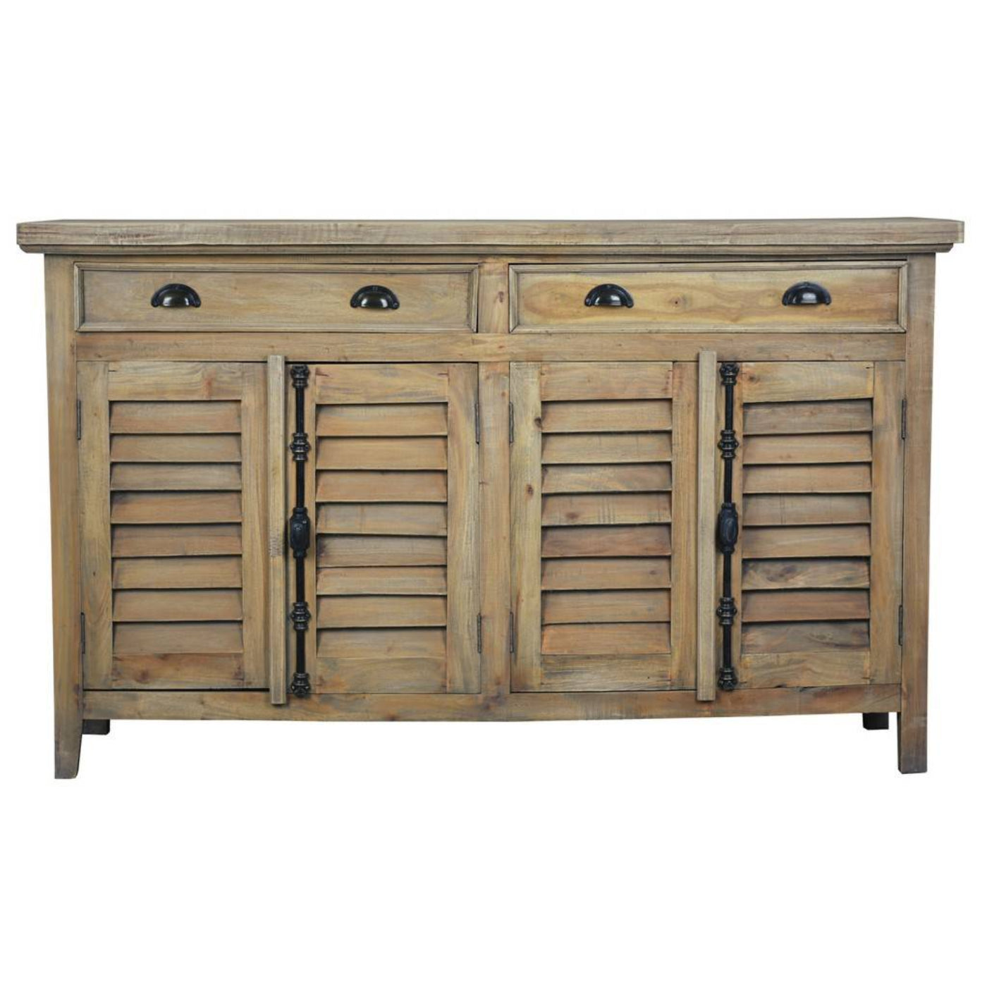 Sunset Trading Cottage 58" Shutter Door Credenza | Driftwood Brown Solid Wood Sideboard | Fully Assembled Console CC-CAB163S-DW - CC-CAB163S-DW
