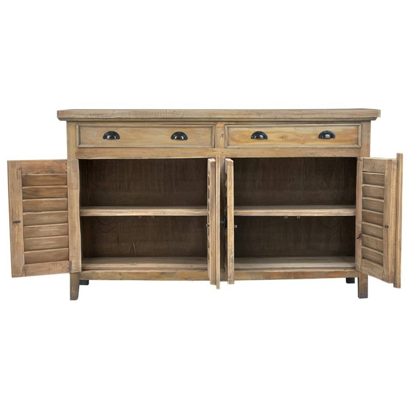 Sunset Trading Cottage 58" Shutter Door Credenza | Driftwood Brown Solid Wood Sideboard | Fully Assembled Console CC-CAB163S-DW - CC-CAB163S-DW