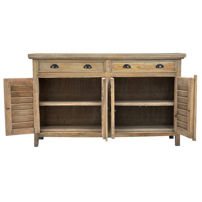 Sunset Trading Cottage 58" Shutter Door Credenza | Driftwood Brown Solid Wood Sideboard | Fully Assembled Console CC-CAB163S-DW - CC-CAB163S-DW