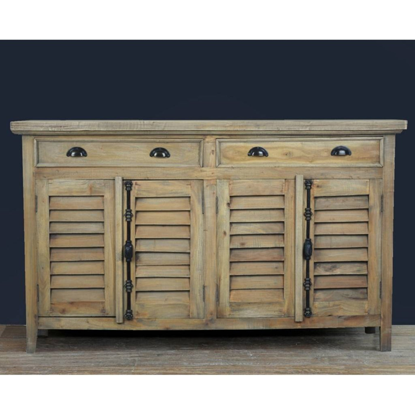 Sunset Trading Cottage 58" Shutter Door Credenza | Driftwood Brown Solid Wood Sideboard | Fully Assembled Console CC-CAB163S-DW - CC-CAB163S-DW