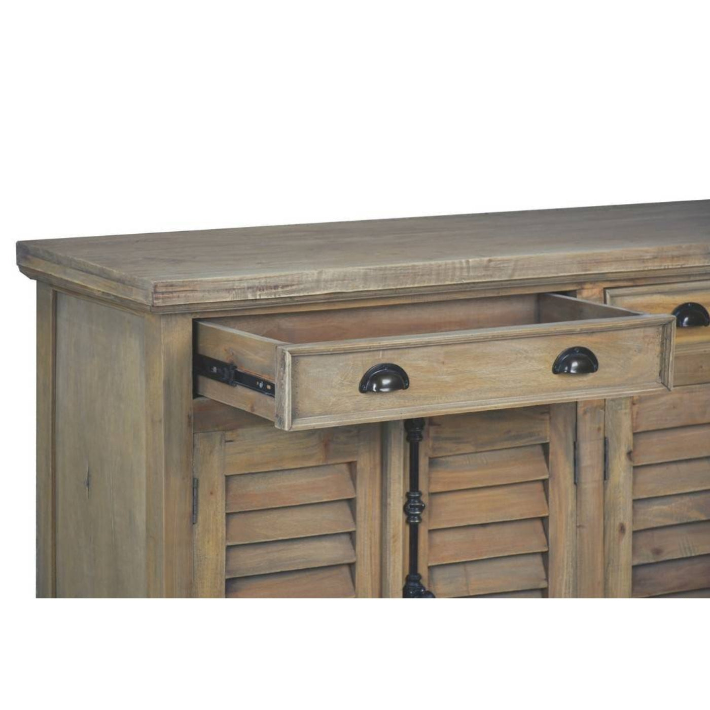 Sunset Trading Cottage 58" Shutter Door Credenza | Driftwood Brown Solid Wood Sideboard | Fully Assembled Console CC-CAB163S-DW - CC-CAB163S-DW