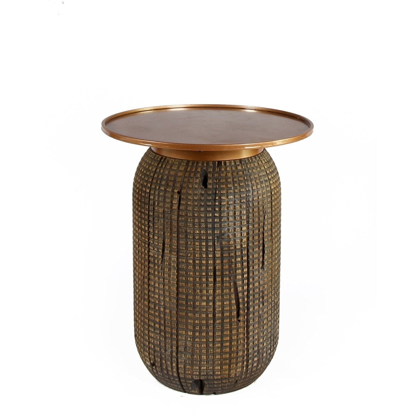 New Pacific Direct Atalia Recycled Teak Root Side/ End Table w/ Steel Tray Top 9600044 - 9600044