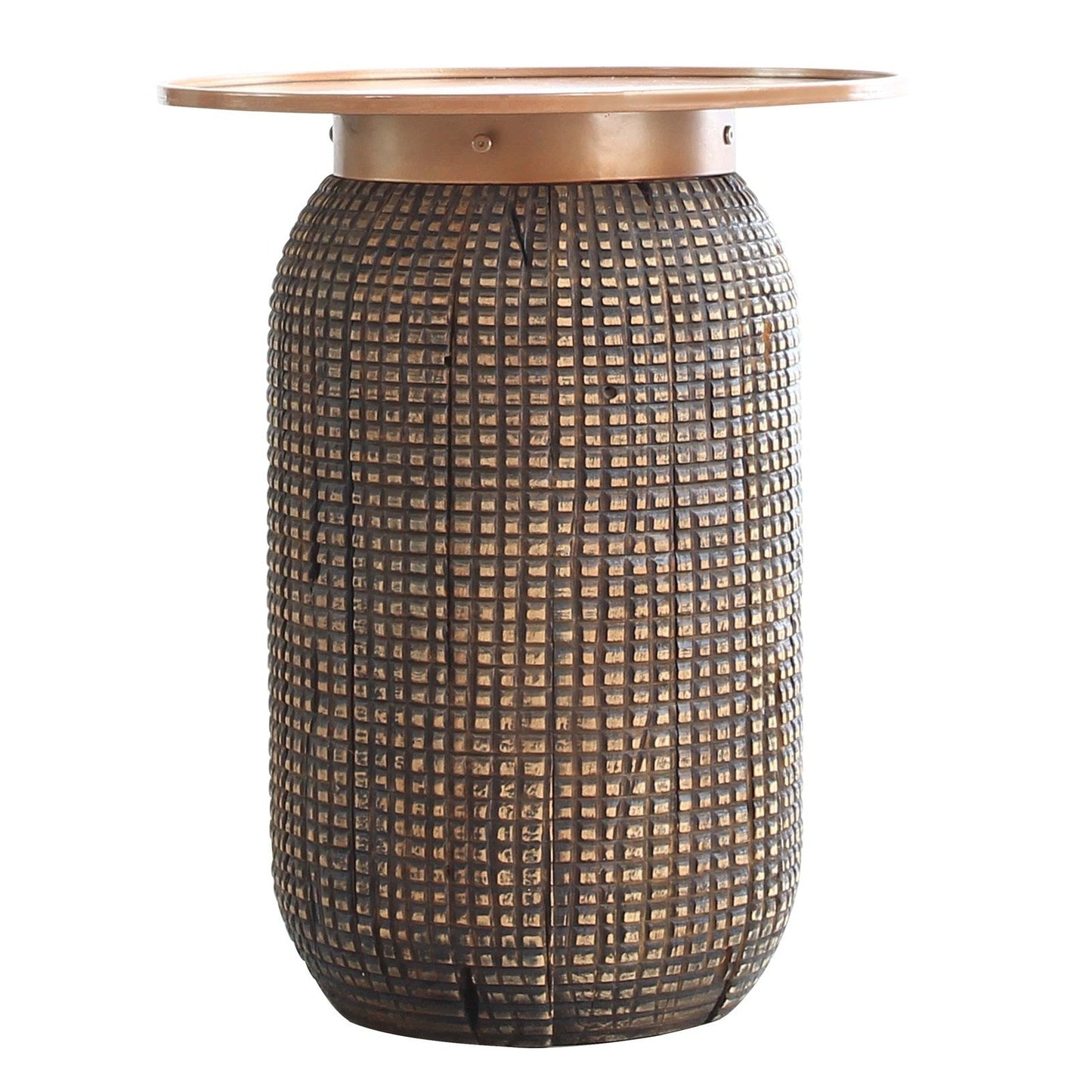 New Pacific Direct Atalia Recycled Teak Root Side/ End Table w/ Steel Tray Top 9600044 - 9600044