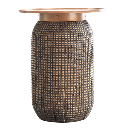 New Pacific Direct Atalia Recycled Teak Root Side/ End Table w/ Steel Tray Top 9600044 - 9600044