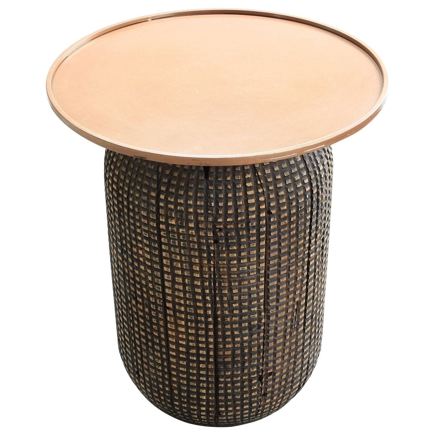 New Pacific Direct Atalia Recycled Teak Root Side/ End Table w/ Steel Tray Top 9600044 - 9600044