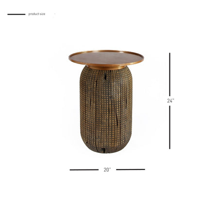 New Pacific Direct Atalia Recycled Teak Root Side/ End Table w/ Steel Tray Top 9600044 - 9600044