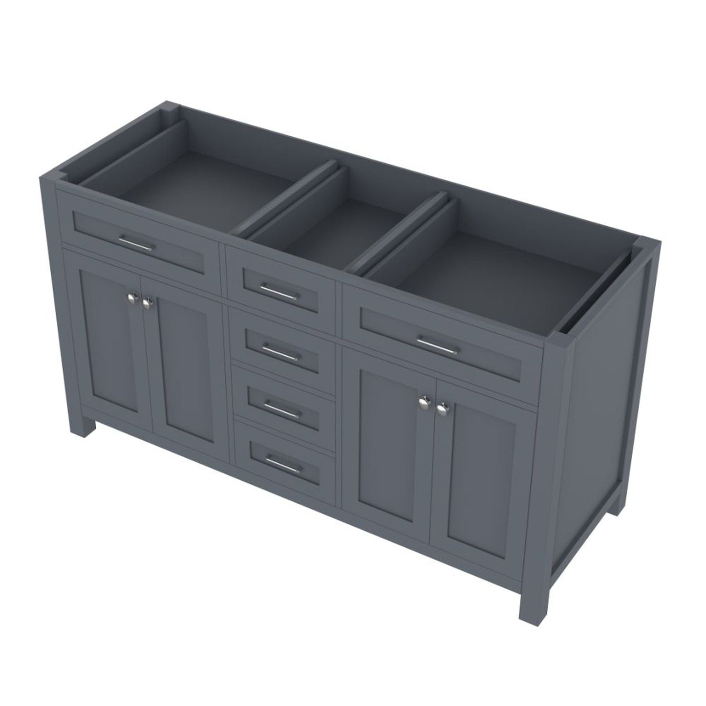 Alya Bath Norwalk 60" Double Gray Freestanding  Bathroom Vanity  With Brushed Nickel Edge Handles - HE-101-60D-G