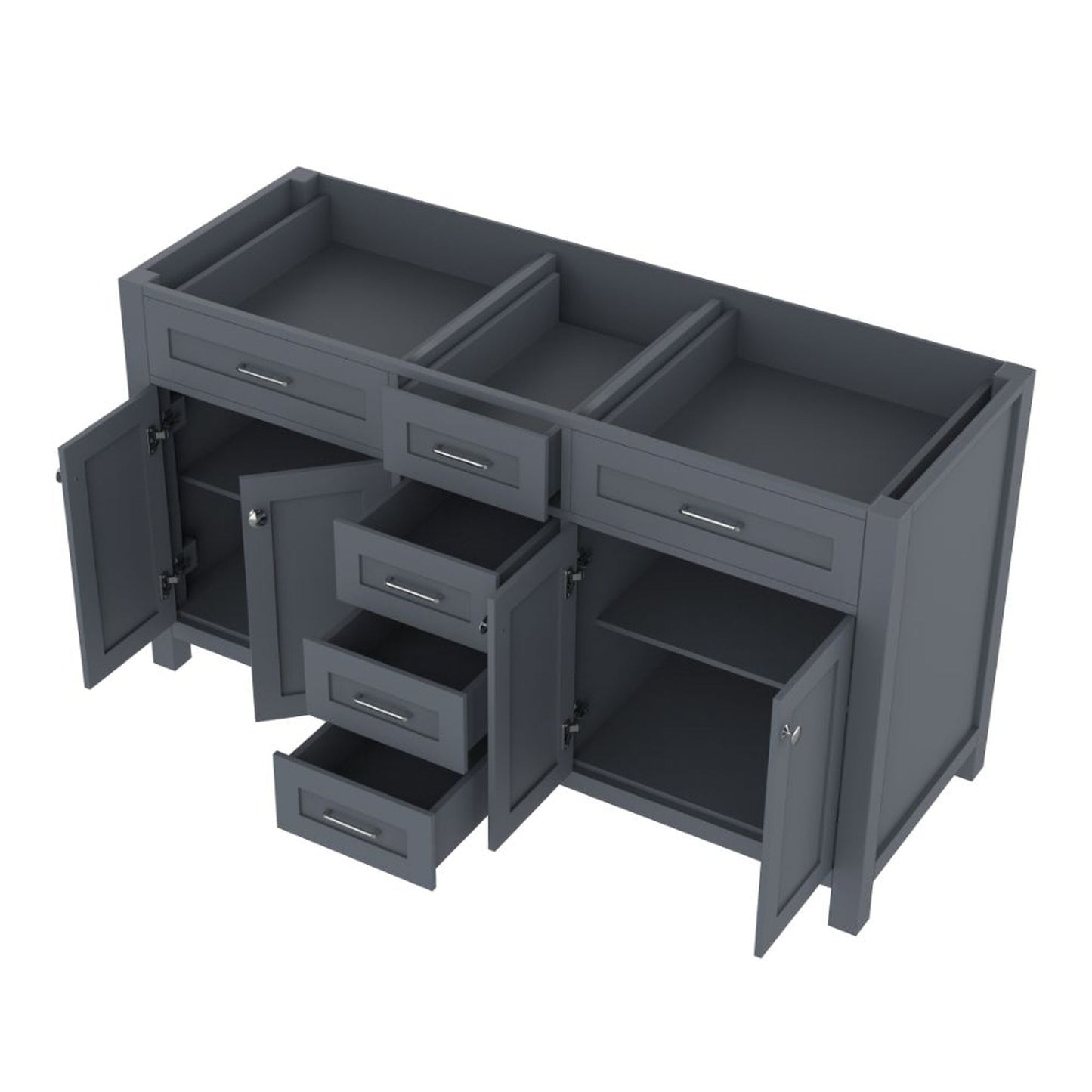 Alya Bath Norwalk 60" Double Gray Freestanding  Bathroom Vanity  With Brushed Nickel Edge Handles - HE-101-60D-G