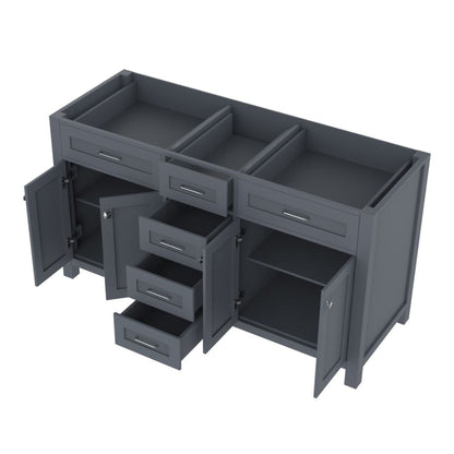 Alya Bath Norwalk 60" Double Gray Freestanding  Bathroom Vanity  With Brushed Nickel Edge Handles - HE-101-60D-G