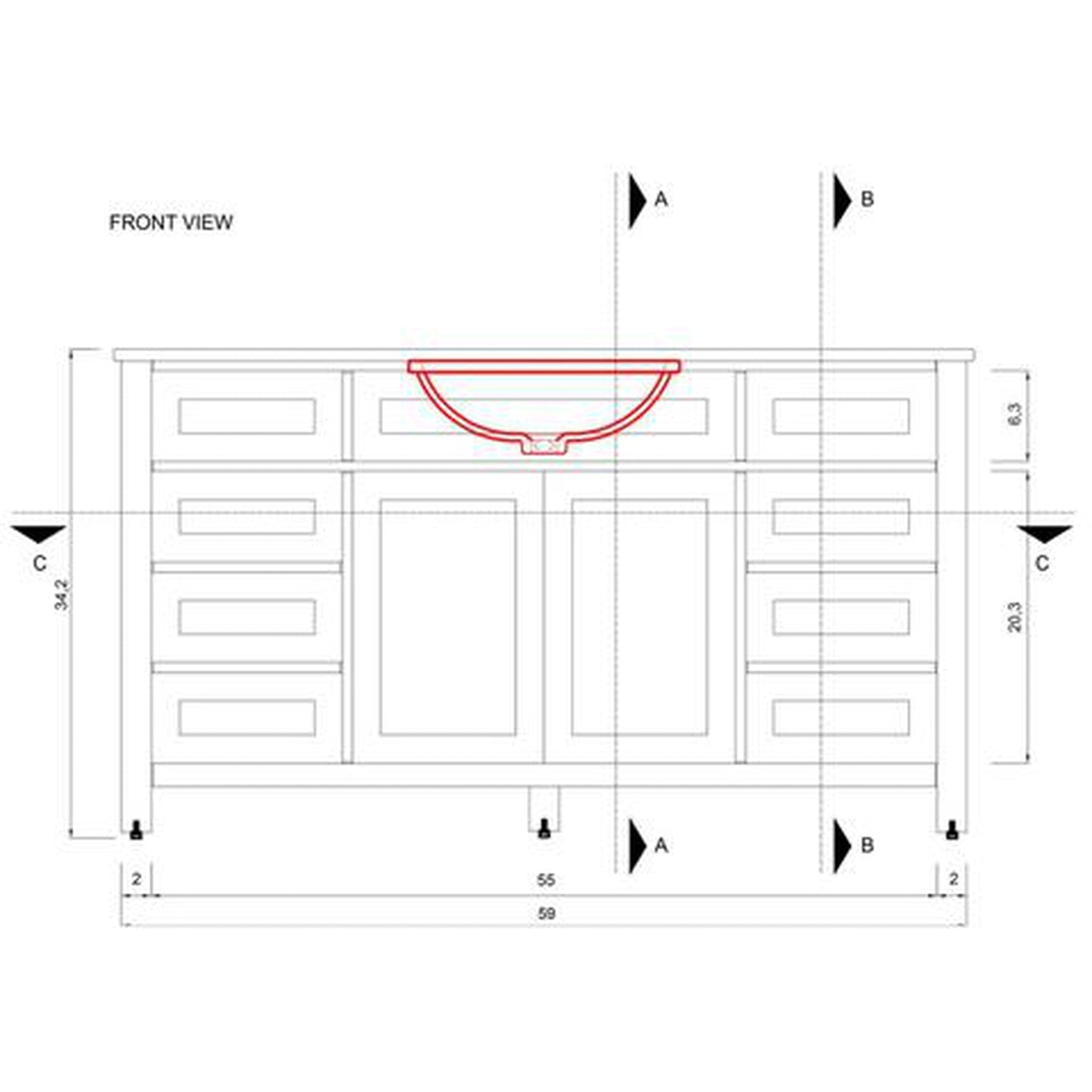 Alya Bath Norwalk 60" Double White Freestanding  Bathroom Vanity With Carrara Marble Top, Ceramic Sink and Two Mirrors - HE-101-60D-W-CWMT + 2x HE-101/102-24-W-M