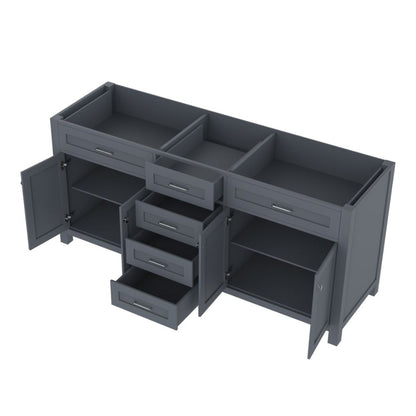Alya Bath Norwalk 72" Double Gray Freestanding  Bathroom Vanity  With Brushed Nickel Edge Handles - HE-101-72D-G