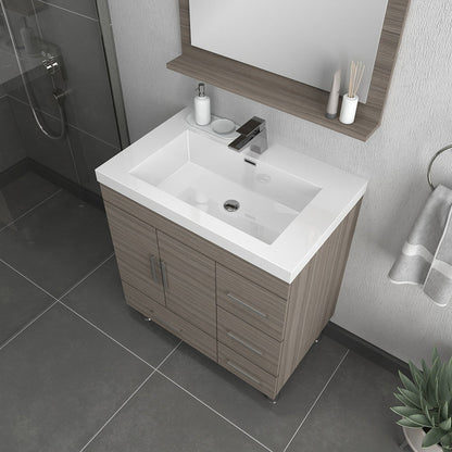 Alya Bath Ripley  30" Single Gray Modern Freestanding  Bathroom Vanity With drawers, Integrated Acrylic Top, Acrylic Sink and Wall Mounted Mirror - AT-8050-G+AT-30-M-G