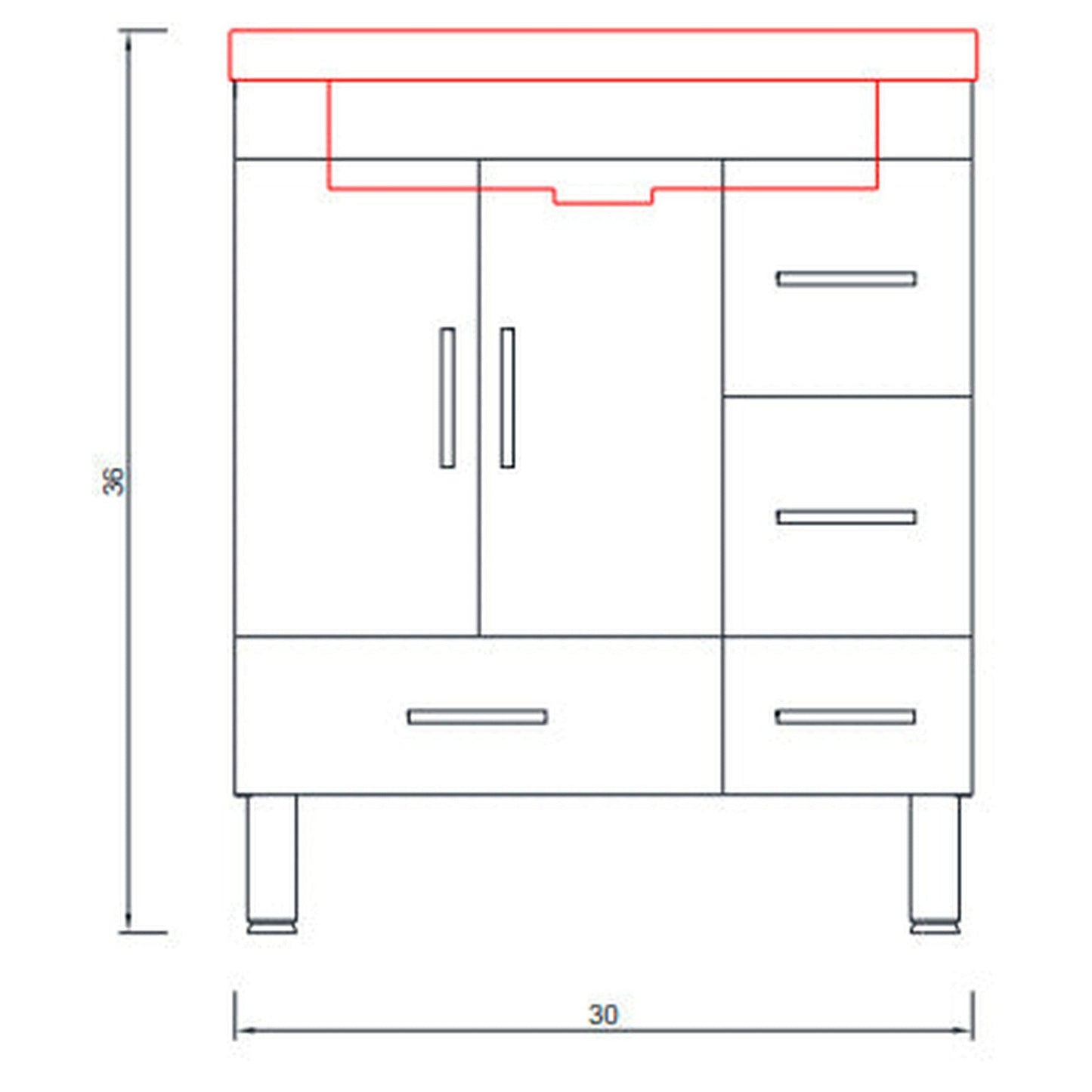 Alya Bath Ripley  30" Single Gray Modern Freestanding  Bathroom Vanity With drawers, Integrated Acrylic Top, Acrylic Sink and Wall Mounted Mirror - AT-8050-G+AT-30-M-G