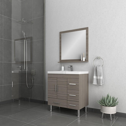 Alya Bath Ripley  30" Single Gray Modern Freestanding  Bathroom Vanity With drawers, Integrated Acrylic Top, Acrylic Sink and Wall Mounted Mirror - AT-8050-G+AT-30-M-G