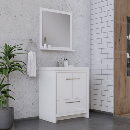 Alya Bath Sortino 30" Single White Modern Freestanding  Bathroom Vanity With Acrylic Top and Integrated Sink - AB-MD630-W