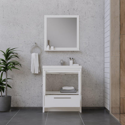 Alya Bath Sortino 30" Single White Modern Freestanding  Bathroom Vanity With Acrylic Top and Integrated Sink - AB-MD630-W