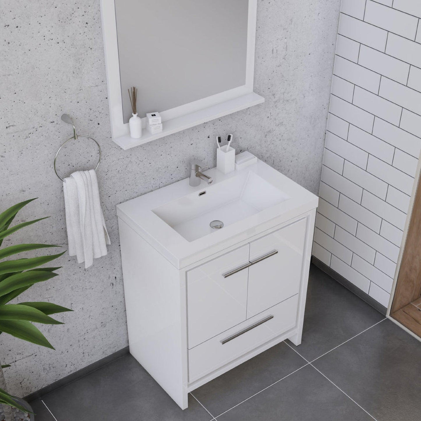 Alya Bath Sortino 30" Single White Modern Freestanding  Bathroom Vanity With Acrylic Top and Integrated Sink - AB-MD630-W