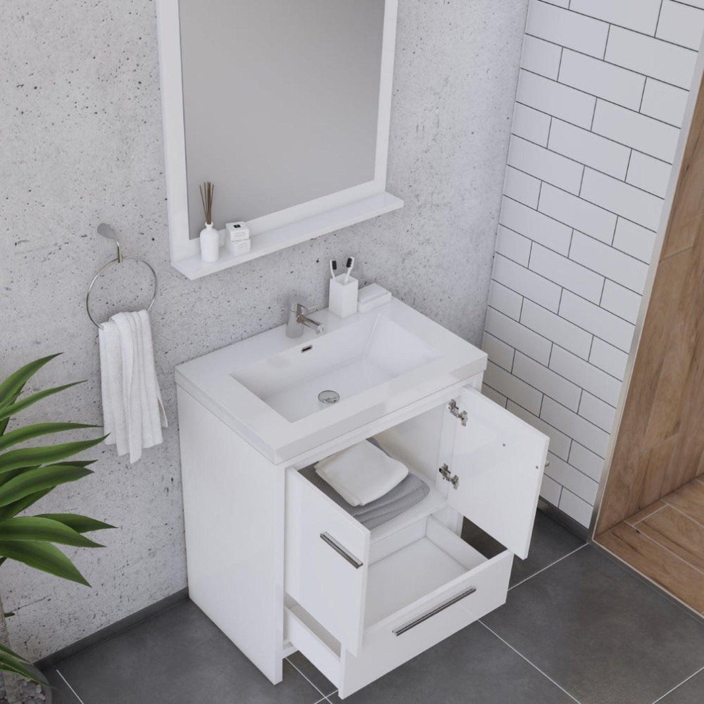 Alya Bath Sortino 30" Single White Modern Freestanding  Bathroom Vanity With Acrylic Top and Integrated Sink - AB-MD630-W