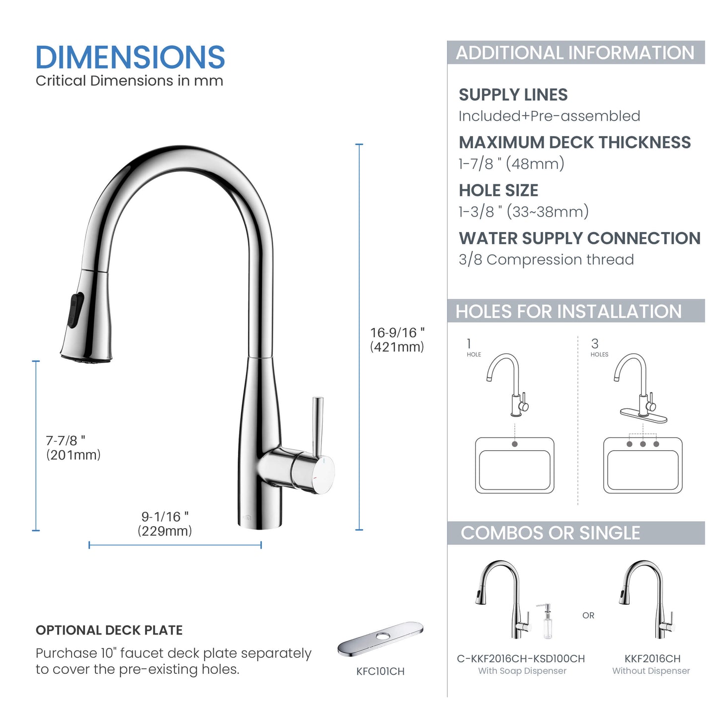 Kibi Bari-T Single Handle Pull Down Kitchen Sink Faucet in Chrome Finish - KKF2016CH