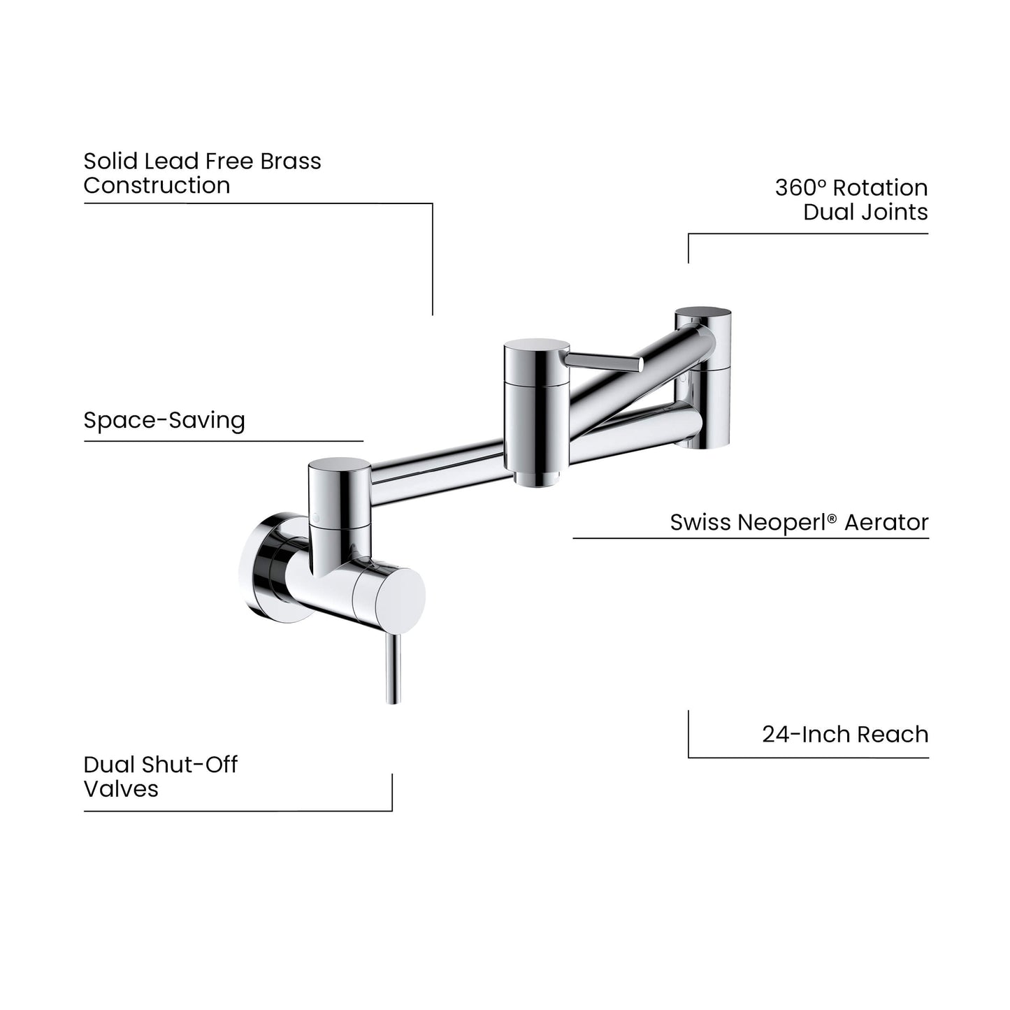 Kibi Circular Kitchen Pot Filler In Chrome Finish - KPF601CH