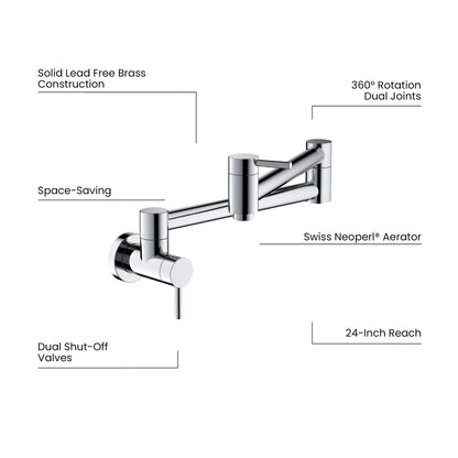 Kibi Circular Kitchen Pot Filler In Chrome Finish - KPF601CH