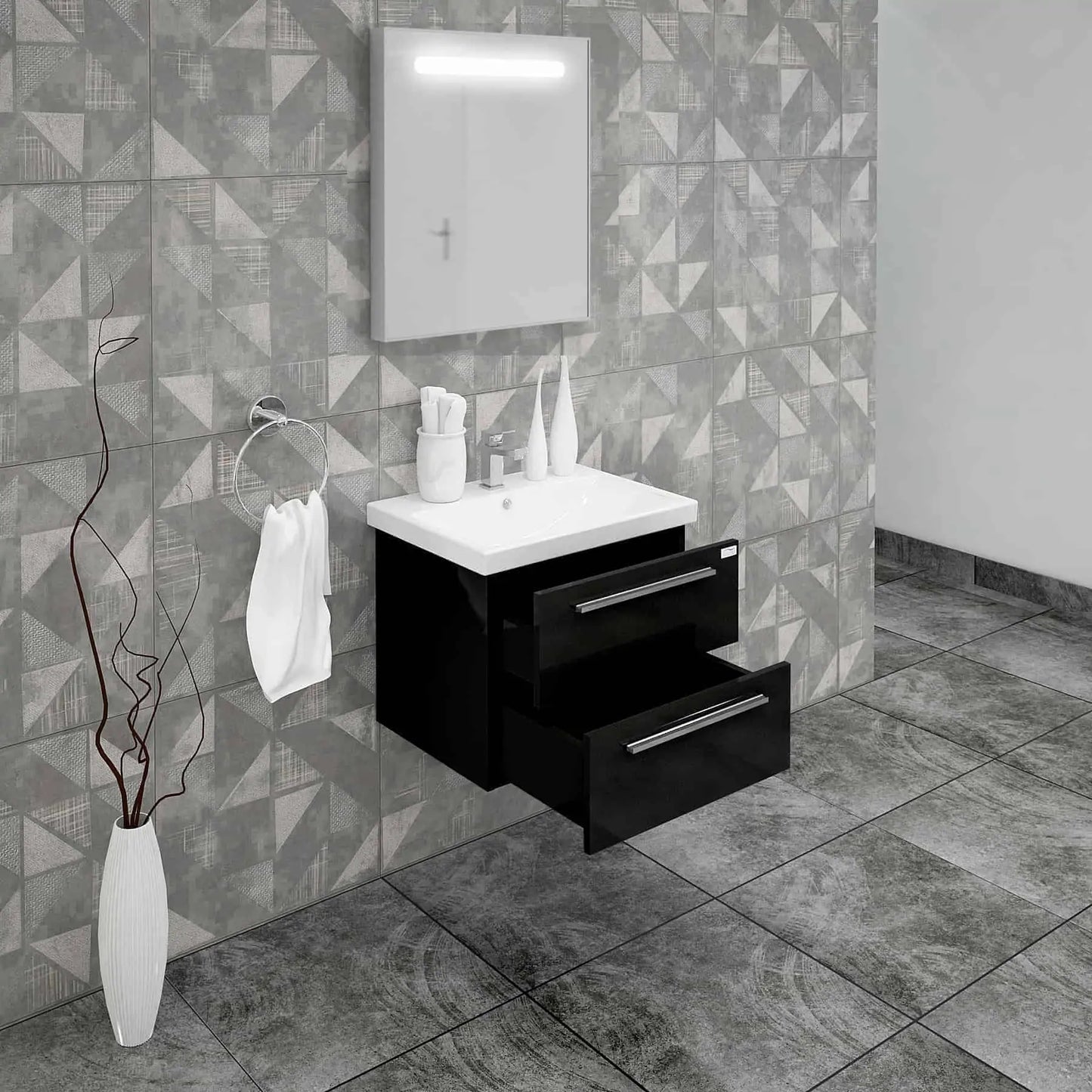 Casa Mare Elke 24" Bathroom Vanity and Ceramic Sink Combo with LED Mirror - Elke60GB-24