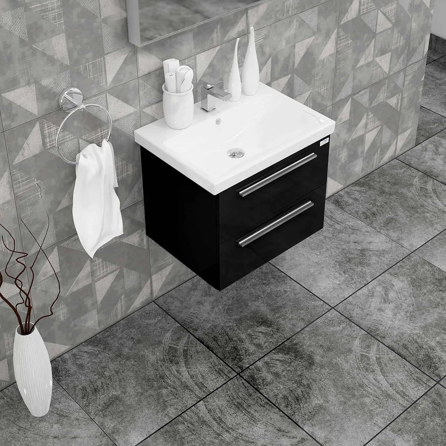 Casa Mare Elke 24" Bathroom Vanity and Ceramic Sink Combo with LED Mirror - Elke60GB-24