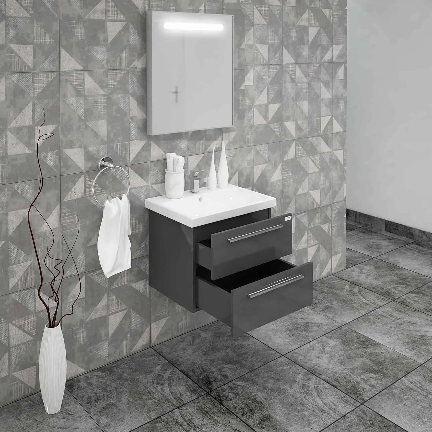 Casa Mare Elke 24" Bathroom Vanity and Ceramic Sink Combo with LED Mirror - Elke60GB-24
