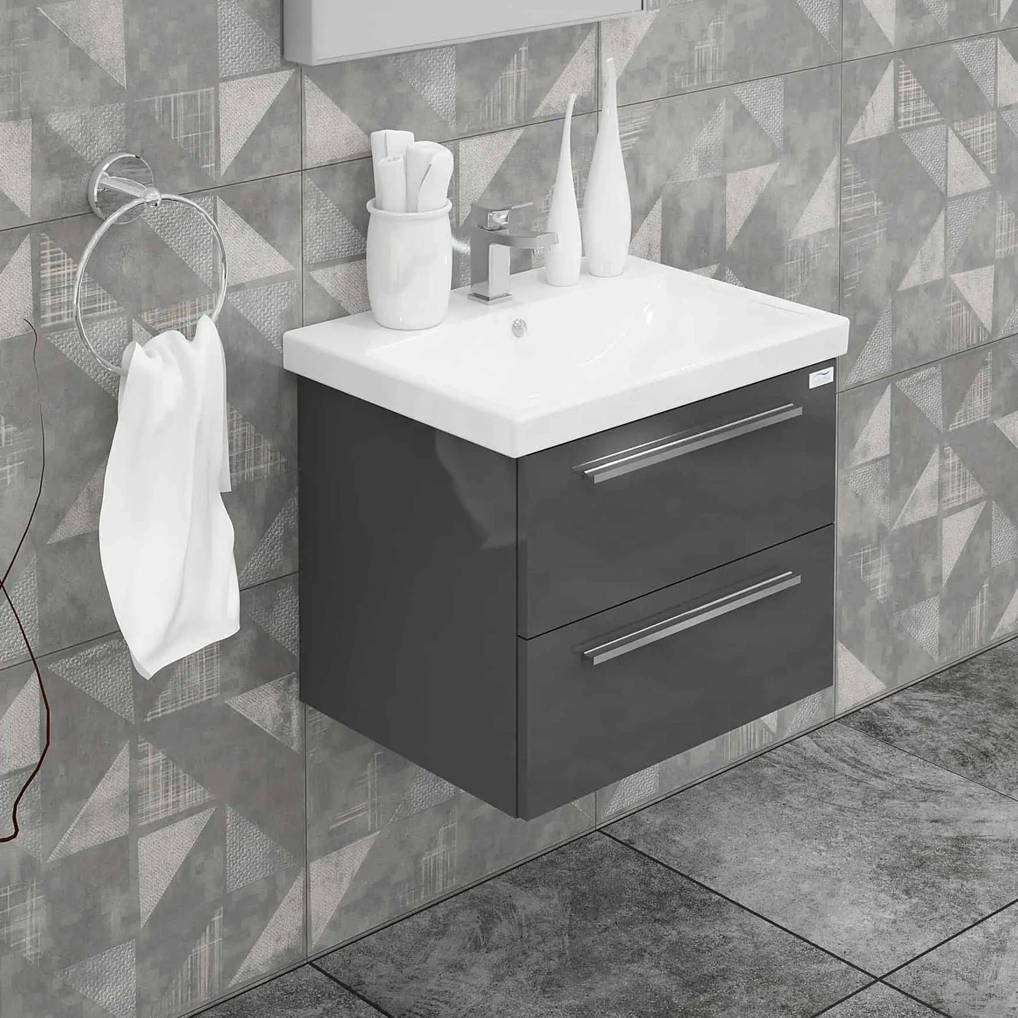 Casa Mare Elke 24" Bathroom Vanity and Ceramic Sink Combo with LED Mirror - Elke60GB-24