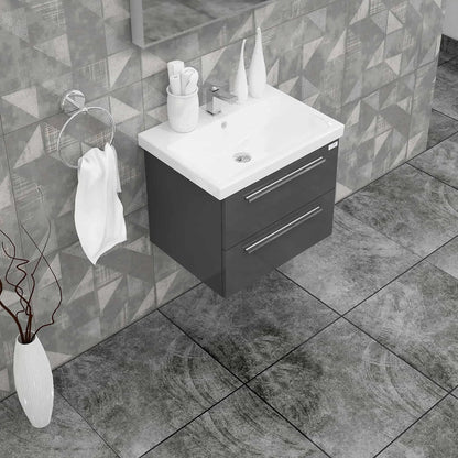 Casa Mare Elke 24" Bathroom Vanity and Ceramic Sink Combo with LED Mirror - Elke60GB-24