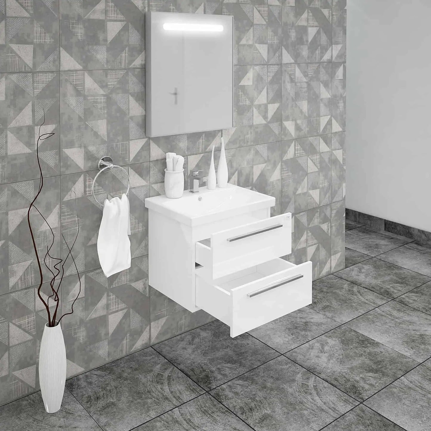 Casa Mare Elke 24" Bathroom Vanity and Ceramic Sink Combo with LED Mirror - Elke60GB-24