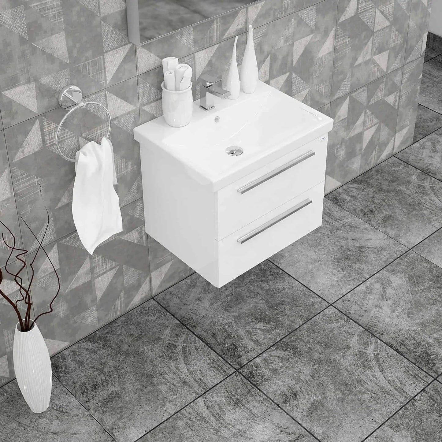 Casa Mare Elke 24" Bathroom Vanity and Ceramic Sink Combo with LED Mirror - Elke60GB-24