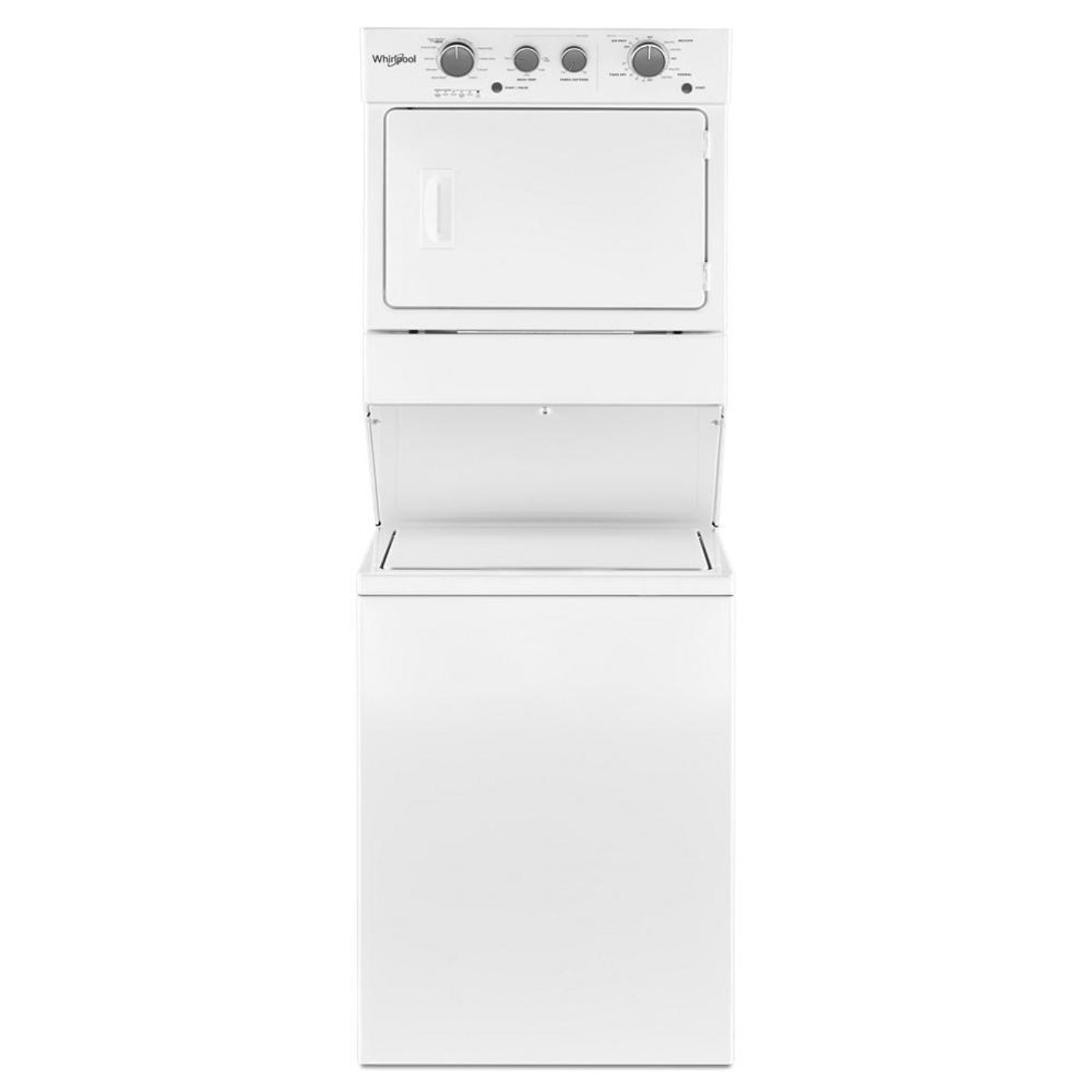 WHIRLPOOL 3.5 cu.ft Gas Stacked Laundry Center 9 Wash cycles and AutoDry White - WGT4027HW