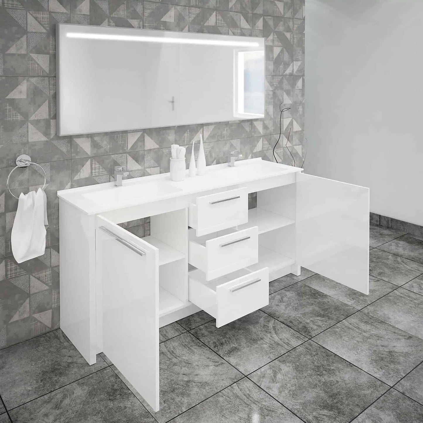 Casa Mare Nona Modern Double Sink Freestanding Bathroom Vanity and Sink Combo - Nona152GG-60