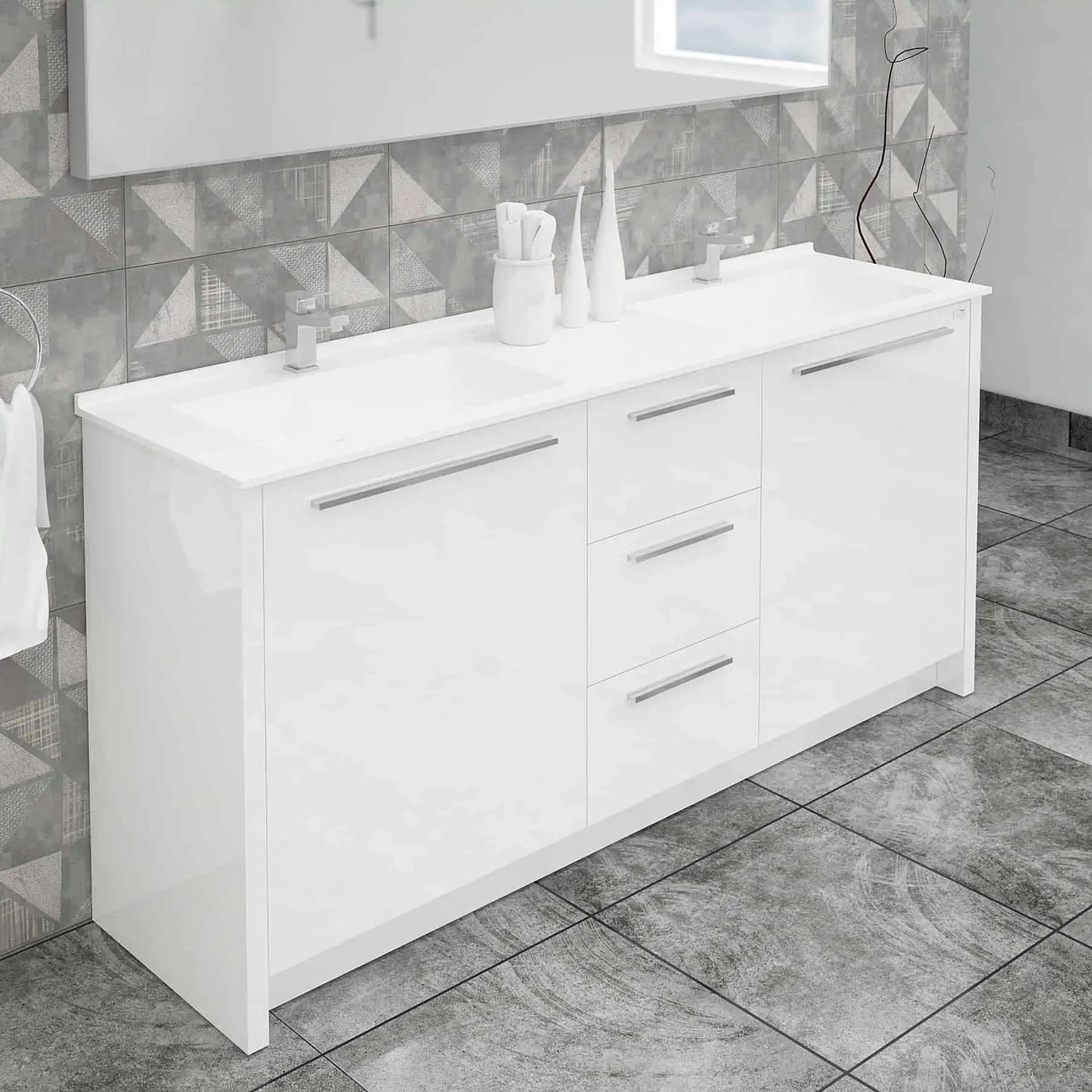 Casa Mare Nona Modern Double Sink Freestanding Bathroom Vanity and Sink Combo - Nona152GG-60