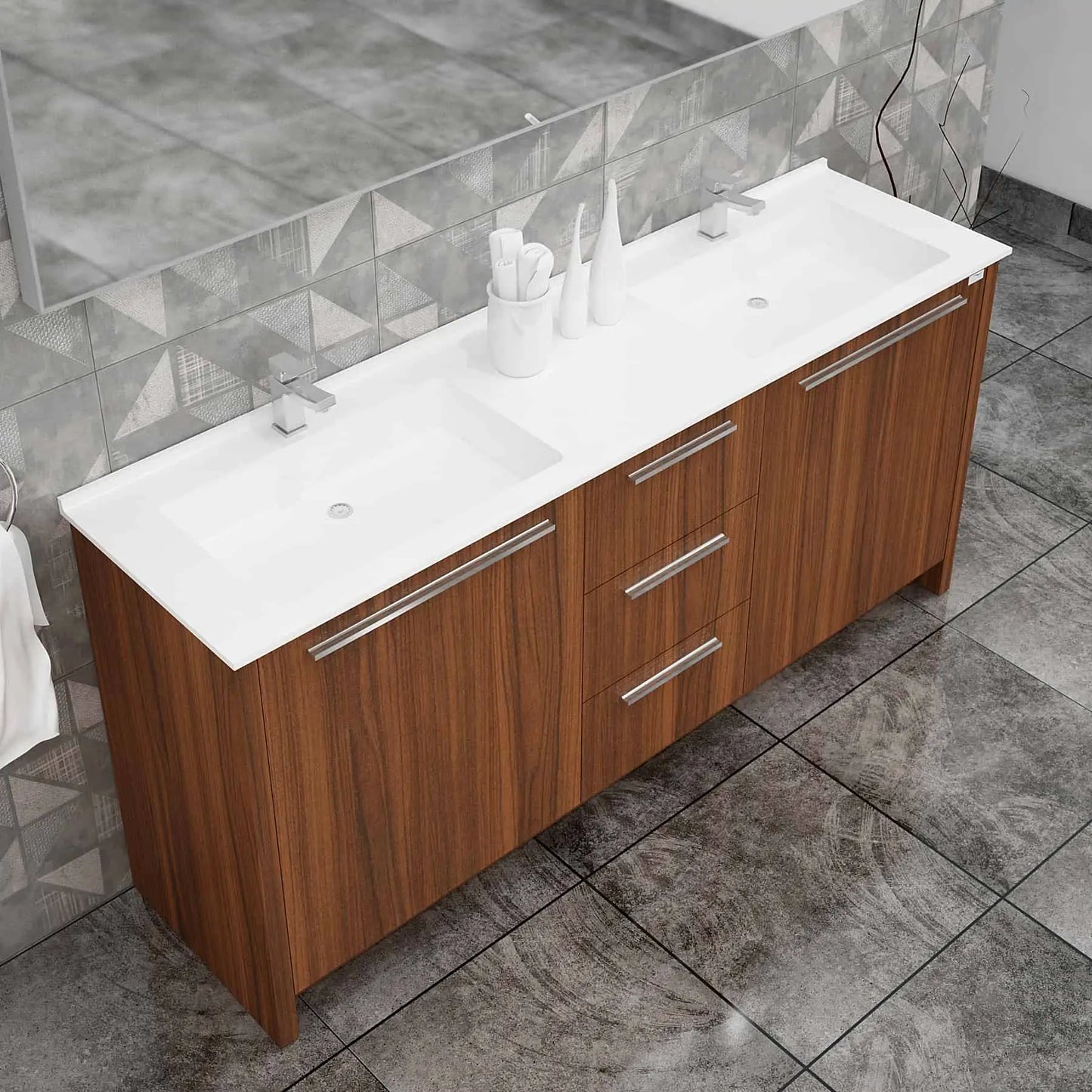 Casa Mare Nona Modern Double Sink Freestanding Bathroom Vanity and Sink Combo - Nona152GG-60