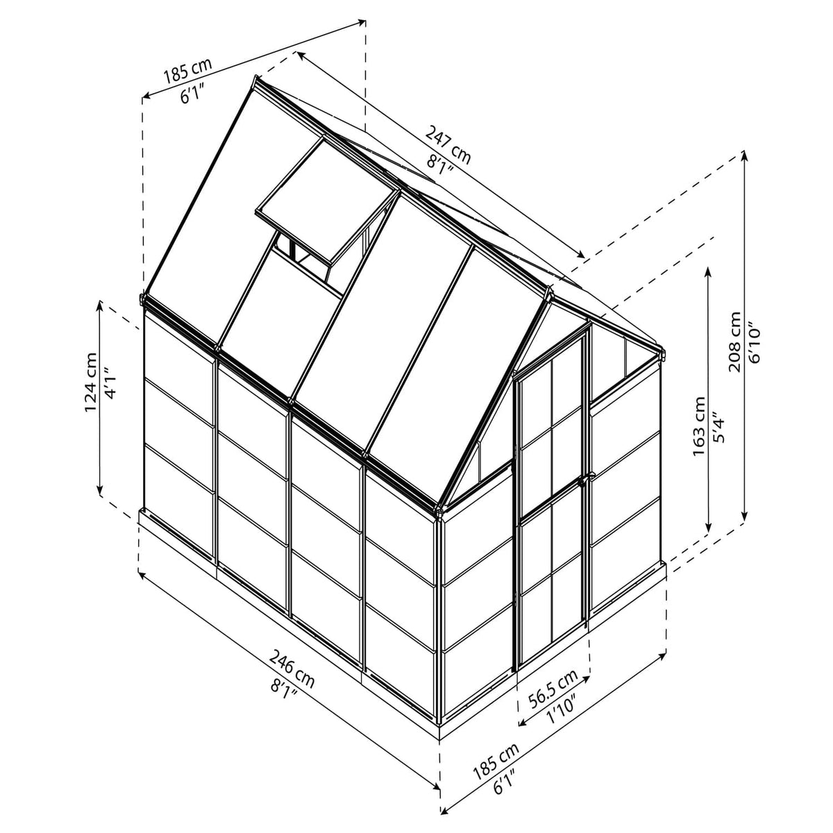 Palram Canopia | 6x8 Ft Hybrid Greenhouse Kit Gray With 0.8mm Polycarbonate Glazing - HG5508Y